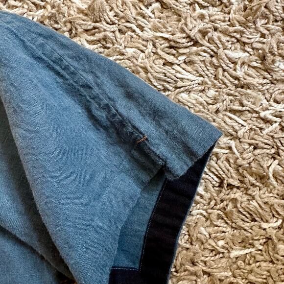 Techin New York Navy Linen Short Sleeve Button Up Shirt Made in USA Mens Size M - Picture 4 of 10